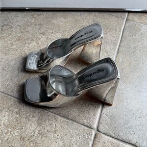 Superdown Silver Heeled Mules with Transparent Strap